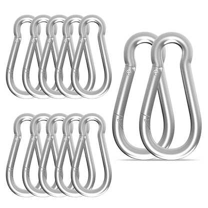 3IN Spring Snap Hook Carabiner, 12PCS M8 Heavy Duty Galvanized Steel Carabiner Clip, 550LBS Holding Capacity Spring Clips for Hammock Swing Outdoor Travel