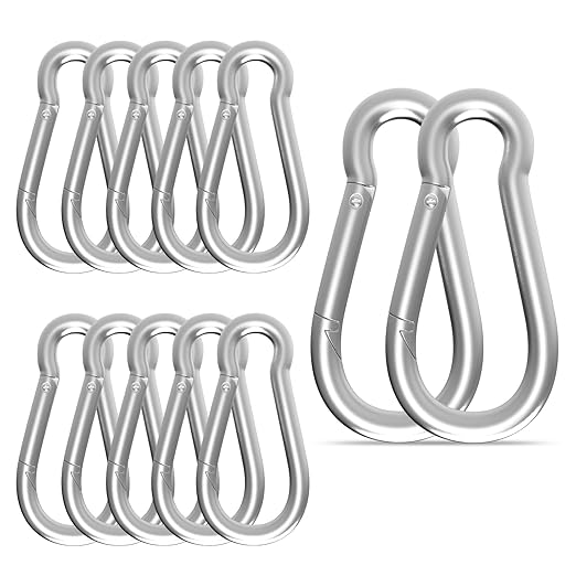 3IN Spring Snap Hook Carabiner, 12PCS M8 Heavy Duty Galvanized Steel Carabiner Clip, 550LBS Holding Capacity Spring Clips for Hammock Swing Outdoor Travel
