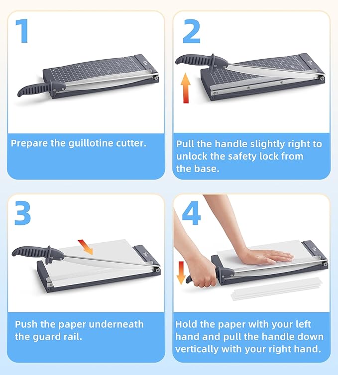 Firbon 12" Guillotine Paper Cutter with Hidden Ruler, Compact Heavy Duty 12-Sheet Capacity Trimmer for Cardstock, Photos, Scrapbooking, Office, Classroom, Studio (Gray)