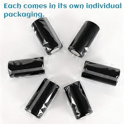 6 Rolls Elastic Self Adhesive Bandage Wrap 4 Inch, Breathable Non Woven Cohesive Bandage, Vet Wrap for Dogs, Ankle Sprains Swelling Medical First Aid Tape, Sports Athletic Tape Black