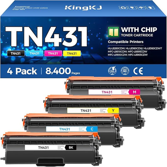 TN431 Toner Cartridge 4-Pack Replacement Compatible for Brother TN-431 TN433 TN436 MFC-L8900CDW MFC-L8690CDW HL-L8360CDW HL-L8260CDW MFC-L8610CDW MFC-L8905CDW MFC-L9570CDW HL-L8360CDWT Printer Set Ink