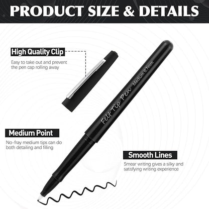 60 Pcs Black Felt Tip Pens 0.7mm Medium Point Pens Bulk, Felt Tip Markers for Journaling, Writing, Note Taking, Planner, Ideal for Office School Art Supplies Gift