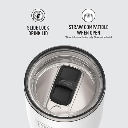 THERMOS ICON SERIES, Stainless Steel Cold Tumbler with Slide Lock, 24 Ounce, Snow