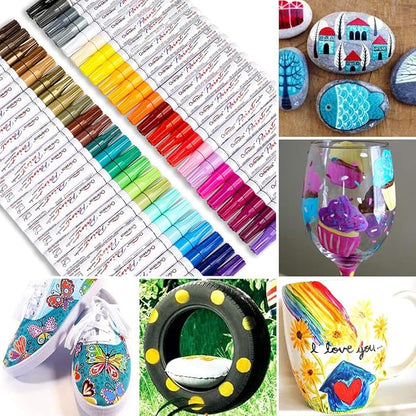 Overseas 54 Colors Paint Pens, Oil Based Assorted Colors Permanent Markers - Medium Tip, Quick Dry, Waterproof Paint Markers for Metal, Wood, Plastic, Rock, Stone, Canvas, Glass, Rubber, Leather