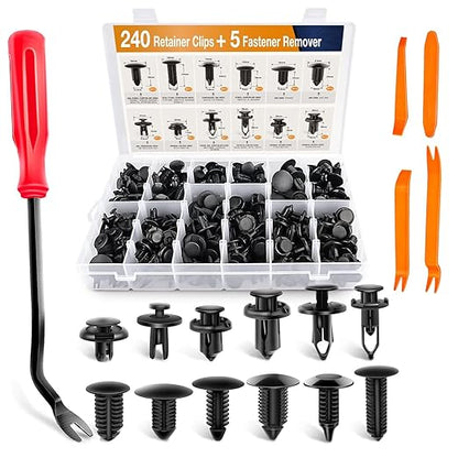 GOOACC - GRC-33 240PCS Bumper Retainer Clips Car Plastic Rivets Fasteners Push Retainer Kit Most Popular Sizes Auto Push Pin Rivets Set -Door Trim Panel Fender Clips for GM Ford Toyota Honda Chrysler