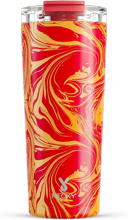 Meoky 24 oz Travel Coffee Mug with Leak-proof Lid, Stainless Steel Insulated Coffee Tumbler, Keeps Hot for 8 Hours or Cold for 24 Hours, Fits in Car Cup Holder (Lava Swirl)