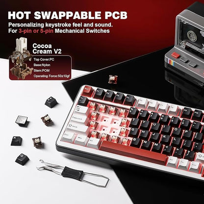 YUNZII B75 PRO Wireless Mechanical Keyboard,75% Layout with Knob,Hot Swap Gasket Custom Structure,Creamy Pre-lubed Switches,RGB Backlit,Bluetooth/Type-C/2.4G for Win/Mac(Cocoa Cream V2 Switch,Black)