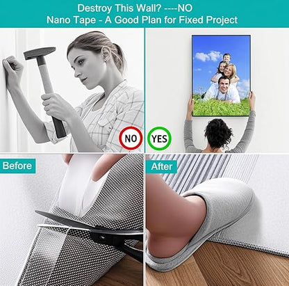 Nano Double Sided Tape Heavy Duty - 9.8ft Removable Clear Mounting Tape for Walls, Carpet, Rug & DIY – Strong Two Sided Adhesive Tape – No Residue, Washable, Traceless