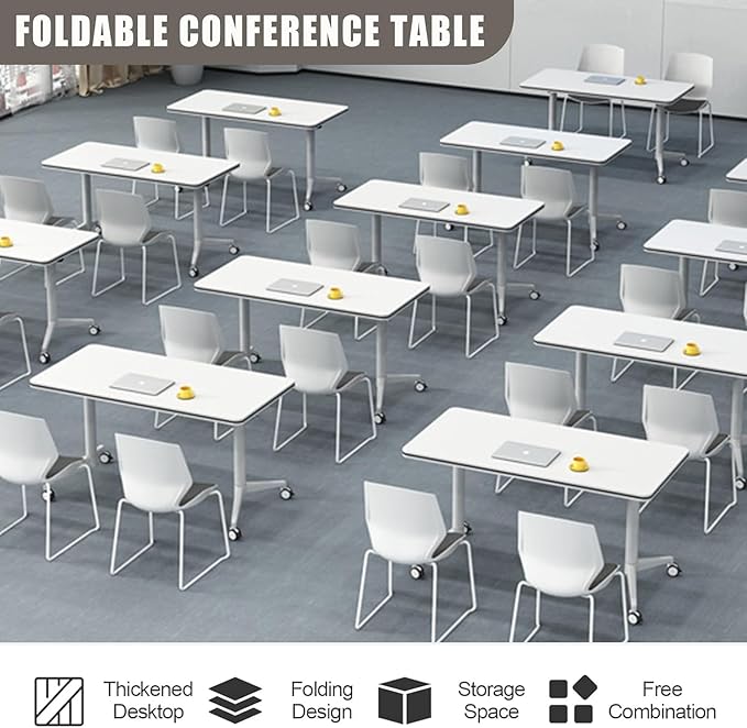 Conference Table,Folding Conference Room Tables with Flip-Top Design,Large Mobile Training Table,Rolling Seminar Meeting Table with Caster,Modular Seminar Tables for Office Meeting (6pack, 55.1in)