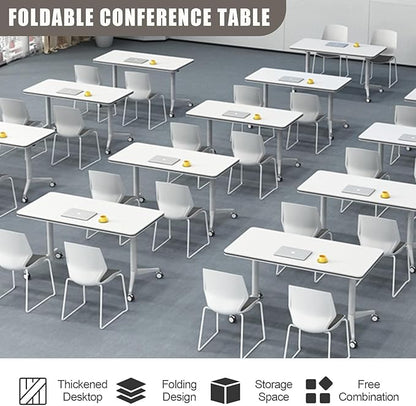 Conference Table,Folding Conference Room Tables with Flip-Top Design,Large Mobile Training Table,Rolling Seminar Meeting Table with Caster,Modular Seminar Tables for Office Meeting (8pack, 55.1in)