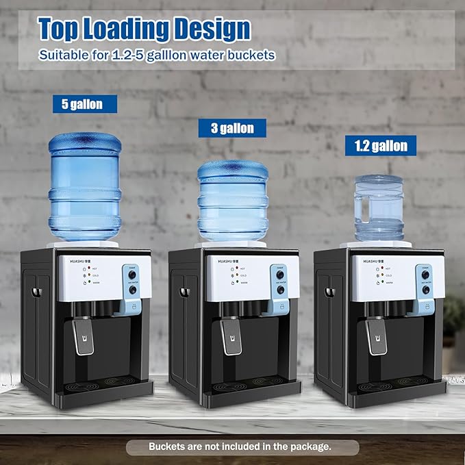 Water Dispenser Top Loading Countertop Water Cooler Dispenser with 3 Temperature Settings Desktop Electric Hot and Cold Dispensers for Home, Office, Dormitory (European White)