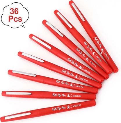 36 Pcs Felt Tip Pens 0.7mm Medium Point Colored Felt Tip Pens for Journaling Planner Writing Note-taking Art Office and School Supplies(Red)
