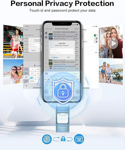 128GB Flash Drive for iPhone Photo Stick,Thumb Drive USB Stick High Speed Transfer USB Drives External Picture Video Storage Memory Expansion for iPhone/iPad/PC (Blue)