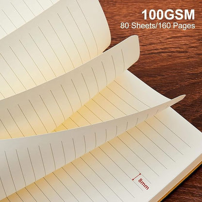 Lined Journal Notebook for Work College Ruled Note Book 5.79"x8.27"A5 PU Leather Daily Journaling 216 Pages for Women Men Writing Home School Supplies Business (Khaki)
