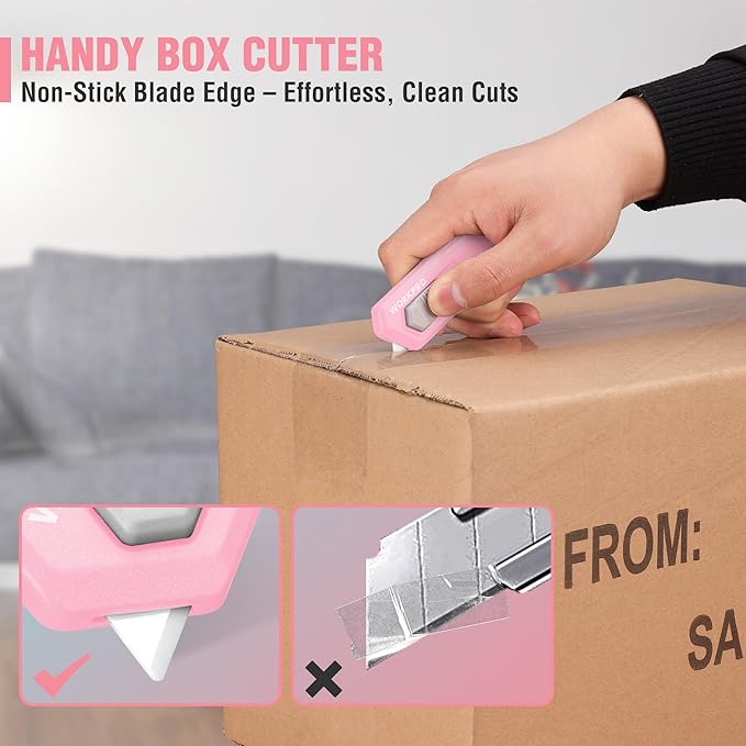 WORKPRO Ceramic Small Safety Box Cutter, Automatic Rebound Mini Letter Opener, Quick Change Retractable Blade Razor Knife, with Extra Blades
