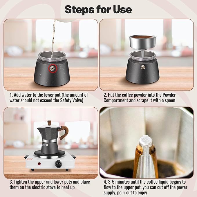 6 Cup Aluminum Moka Pot Classic Stovetop Espresso Coffee Maker 300ml 10oz Coffeemaker Percolator Mocha Pot Greca Coffee Maker Cafe Makers for Italian and Cuban Café Brewing Gray