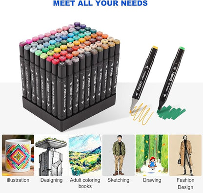 FROKO Alcohol Markers, 100 Colors Dual Tip Art Marker,Coloring Marker, markers for adult coloring books no bleeding