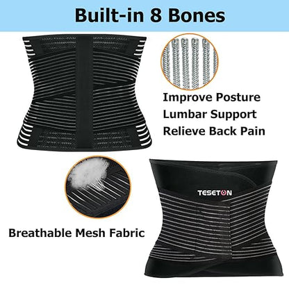Back Brace for Men and Women,Back Support Belt for Lifting at Work,Relief from Sciatica, Herniated Disc, Scoliosis,Lumbar Support for Lower back,Breathable Mesh 02 Black-XXXL