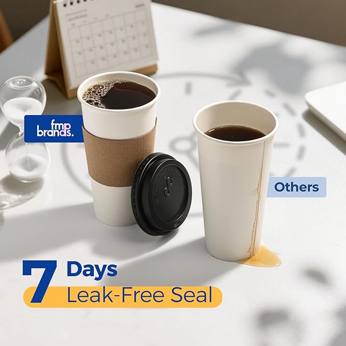 Fit Meal Prep 100 Pack 20 oz Disposable Coffee Cups with Lids, Sleeves, Leak-Proof To Go Coffee Cups with Lids, Durable Paper Cups for Hot Beverage, Home, Office, Party
