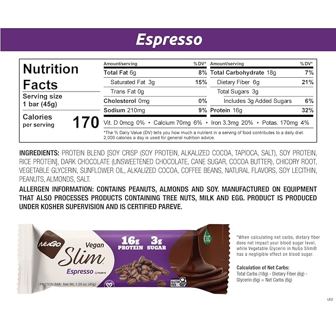 NuGo Slim 12ct Variety 16-17g Protein, 3g Sugar, High Fiber, Low Net Carbs, Gluten Free,12 Count (Pack of 1)