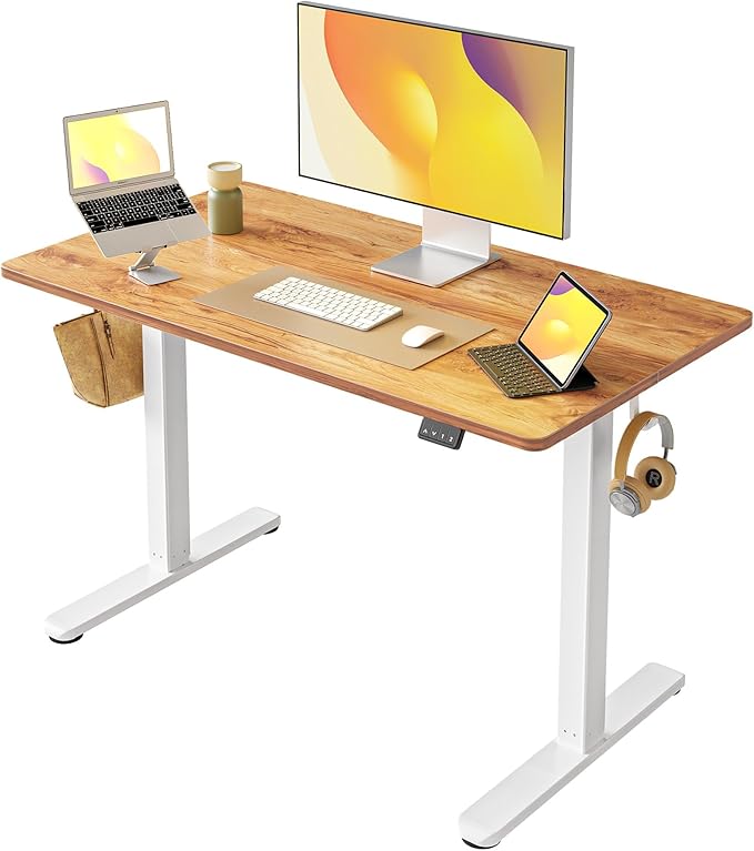 FEZIBO Electric Standing Desk Adjustable Height, 40 x 24 Inch Sit and Stand Desk, Home Office Desk, Ergonomic Workstation Computer Desk, Light Rustic