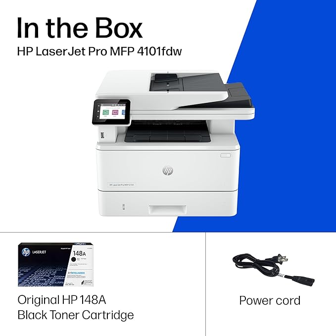 HP LaserJet Pro MFP 4101fdw Wireless Black & White All-in-One Laser Printer, Scanner, Copier, Fax, Best-for-Office (2Z619F)