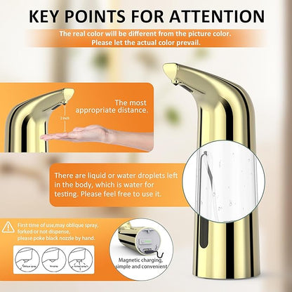 Automatic Soap Dispenser Touchless,400ML Hand & Dish Countertop Electric Liquid Rechargeable Dispenser with Sensor,Modern 4 Gear Adjustable Waterproof Kitchen Auto Soap Pump（Gold）