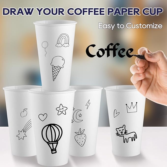 LITOPAK 1000 pack 16 oz Disposable Paper Coffee Cup, Hot Paper Coffee Cups, 16 oz White Paper Cups for Offices, Schools, Shops, Restaurants