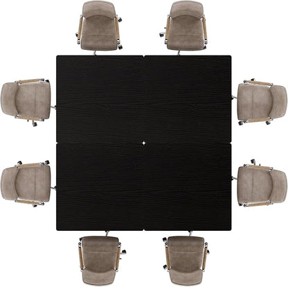 Tribesigns 31.5" Square Conference Table Set of 4, 10 ft Industrial Office Meeting Table for 8-10 People, Business Podcast Furniture with Metal Base for Small Spaces, Office Conference, Black