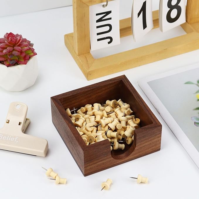 Buqoo Walnut Wood Sticky Note Holder Dispenser with Metal Stencil, 4 x4 Post It Note Dispenser Desk Organizer for to Do Lists, Grocery Lists, Project Lsts It Holds a of Sticky Notes 3"x3"