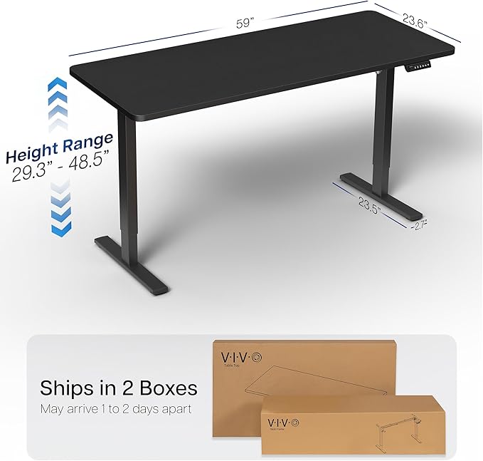 VIVO Electric 60 x 24 in Standing Desk, Memory Height Adjustment, 1B Series, One-Piece Black Top, Black Frame, DESK-KIT-1B6B