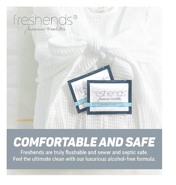 Freshends Flushable Individually Wrapped Wipes – 100 Bulk Pack Luxurious Towelettes, Guest Bathroom Essentials for Weddings, Restaurants, Bars & Clubs – Gray, Travel-Size, Disposable