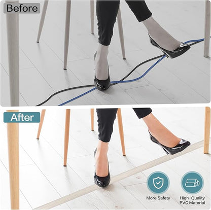 Floor Cord Cover Self Adhesive Cord Hider Floor Extension Cord Covers for Floor Power Cord Protector Cable Management Prevent Cable Trips Cable Cavity 0.47" W x 0.27" H (Beige Wood, 20Ft)