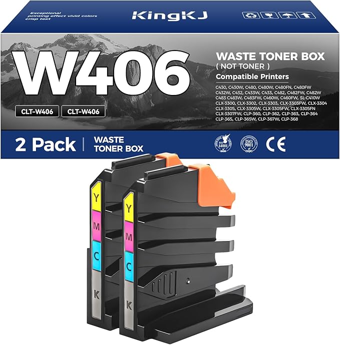 CLT-W406 Waste Toner Bottle 2-Pack Replacement for Samsung CLT-W406 W406 Compatible with Samsung SL-C430 C430W C480 C482W C483W Xpress C460FW SL-C410W CLX-3300 CLX-3305W CLP-360 CLP-365W Printer Black