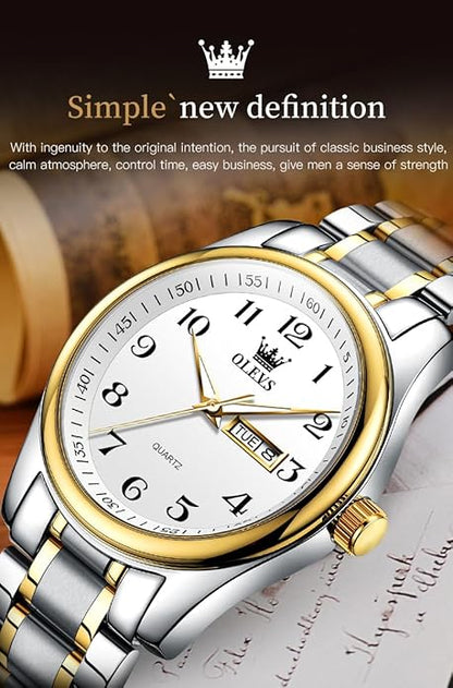 OLEVS Mens Watch Stainless Steel Analog Quartz Watches for Men Day Date Easy Read Diamond Waterproof Dress Luxury Classic Casual Big Face Blue/Black/Gold/Silver Roman Arabic Numerals Men's Wrist Watch