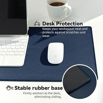 Waterproof Large Gaming Mouse Pad with Durable Stitched Edges, Non-Slip Rubber Base, Grainy Jacquard Mouse Mat Desk Pad for Home Office Gaming, 31.5''x11.8''x0.12'', Matte Navy Blue