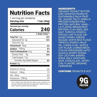FROPRO Snack Bar - Peanut Butter Snack Bars - Gluten Free, Dairy Free, Non GMO, Plant Based Protein Snacks Bar - Crave-worthy & Great On-the-Go | Cookies and Cream, 12 Pack