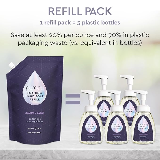 Puracy Foaming Hand Soap Refill - Plant-Powered Natural Hand Soap As Seen on TikTok, Non-Toxic, Sulfate-Free Liquid Soap, Moisturizing Foam Handwash Liquid (Lavender & Vanilla, 48 fl oz)