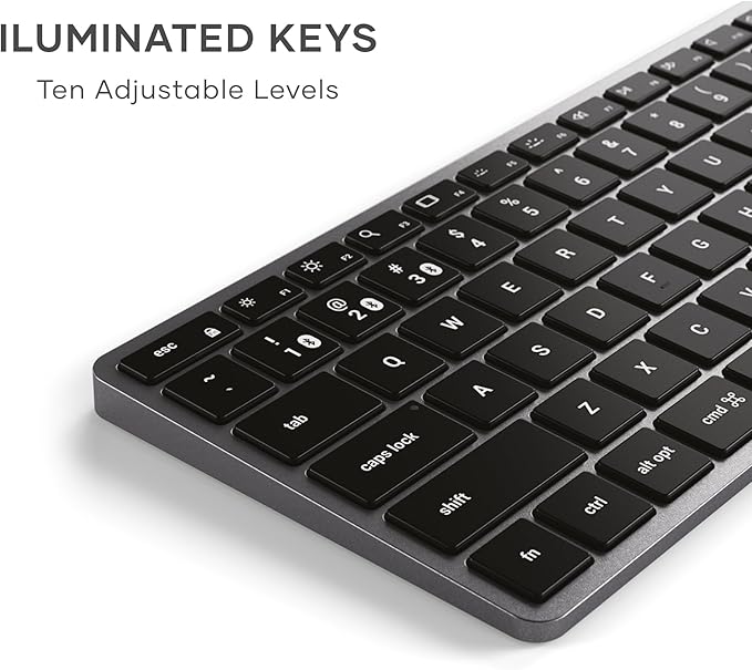 Satechi Slim X1 Bluetooth Backlit Keyboard for Mac, Illuminated Keys & Multi-Device Sync, for MacBook Air/Pro M4, iPad Air/Pro M4/M3, iPad mini, Mac mini, iMac - Space Gray