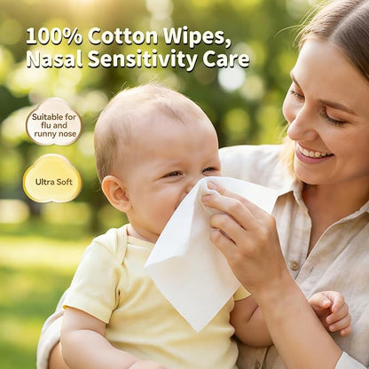Winner 100% Cotton Dry Wipes, USDA Certified Baby Wipes, Soft & Gentle, Hypoallergenic & Unscented for Baby Sensitive Skin, Use Wet/Dry for Diaper Changes, Meals & Cleanup, Pack of 1, 100 pcs