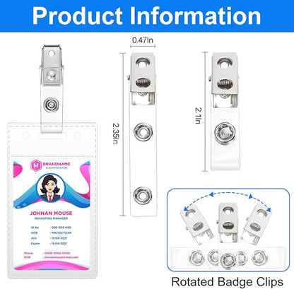 WUWEOT 300 Pack Metal ID Badge Clips, Double Hole Alligator Strap With Clear PVC Straps for Name Tags, Cards and Cage Badge Holders, Office Supplies