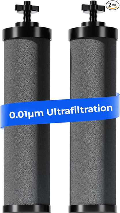 [New Upgraded Ultrafiltration] Waterdrop Black Water Filter, Replacement for Berkey® BB9-2® Black Purification Elements, Berkey® Gravity Water Filter System, 2 Pack