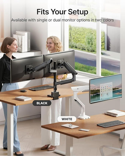 monTEK Sleek Aluminum Monitor Arm for 17–57” Ultrawide Screens up to 59 lbs, USB 3.0 A/C, Heavy Duty Dual Monitor Arm Desk Mount, Pneumatic Lift, Quick-Release Plate, Clamp/Grommet, max VESA 100x100