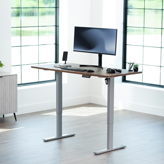 VIVO Electric 60 x 30 in Rustic Standing Desk, Memory Height Adjustment, 1B Series, Vintage Brown Top Gray Frame, DESK-KIT-1G6N-30