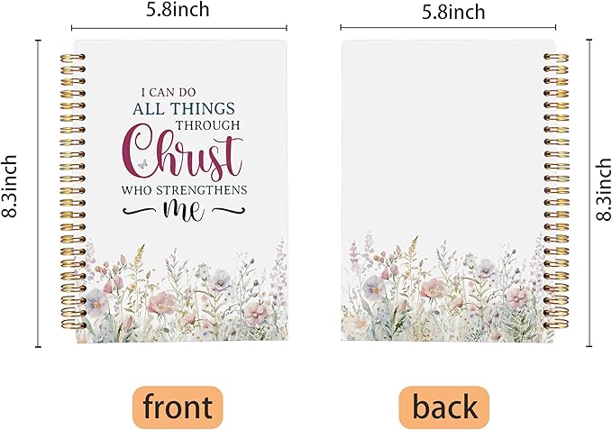 Watercolor Flower Christian Notebook Journal, Christian Gifts for Women Faith, I Can Do All Things Bible Journal Notebooks for Note Taking, Faith Based Gifts, Spiral Notebook 5.5x8.3 Inch