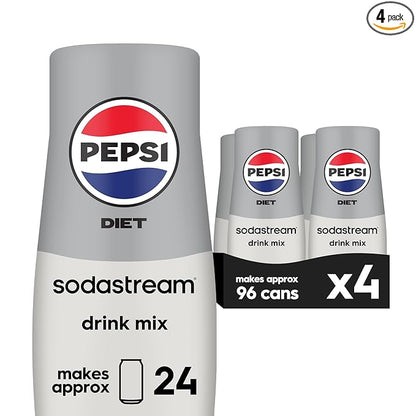 SodaStream - Diet Pepsi Beverage Mix Diet Flavor for SodaStream Turns 9.5 Gallons of Sparkling Water into Diet Pepsi Light, Crisp and Refreshing with Zero Calories 14.9 Fl Oz, Pack of 4