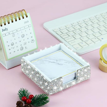 MultiBey Bling Crystal Sticky Notes Holder 4x4 inches Memo Pad Holder Post it Note Dispenser Desk Supplies Organizer Accessories for Office Home Schools Supplies (Sliver ﻿