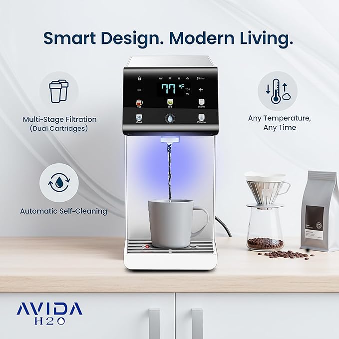 Ultra Instant Hot and Cold Water Dispenser - Bottleless Water Dispenser Countertop with Full Installation Kit and Quiet Multi-Stage Filtration + UV Sterilization & Modern Touchscreen Design