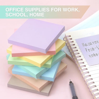 Sticky Notes 3x3inch, 8 Pads Self-Stick Notes, 8 Pastel Multi Colors with Gray Note Pads, Suitable for School, Home, Office, 80 Sheets/Pad