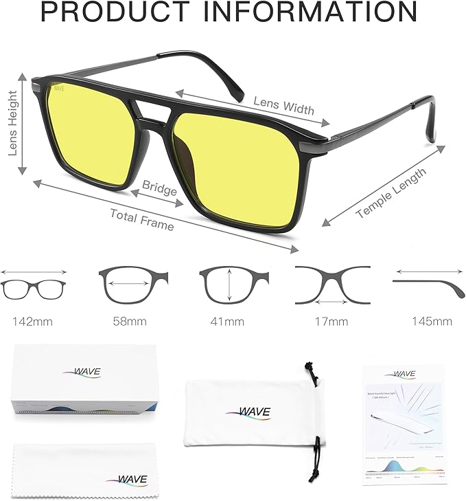 WAVE Blue Light Blocking Glasses,Gaming Glasses with Metal Frames,Computer Glasses for Eye Strain,Anti Glare